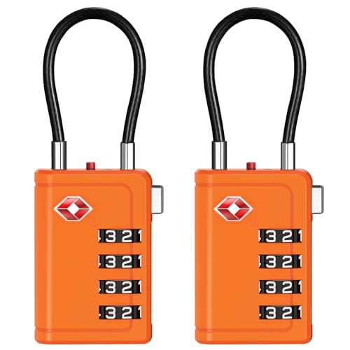 Puroma TSA Approved Luggage Travel Locks with Open Alert Indicator, 4 Digit Combination Resettable Code Zinc Alloy Lock for Suitcase, Backpack, Bag, Toolbox, Locker (2 Pack, Orange)