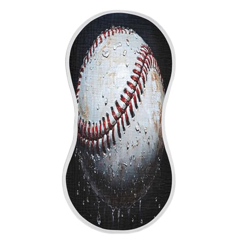 xigua Baseball Muslin Baby Burp Cloths Set of 4, Super Soft & Absorbent Burping Rags, Cotton Burp Clothes Shower Gift for Newborn, Baby Girls and Boys