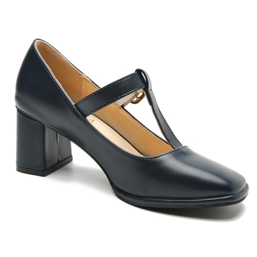 Womens T-Strap Vintage Heels Mary Jane Dress Shoes Block Chunky Heels Office Work Pumps4