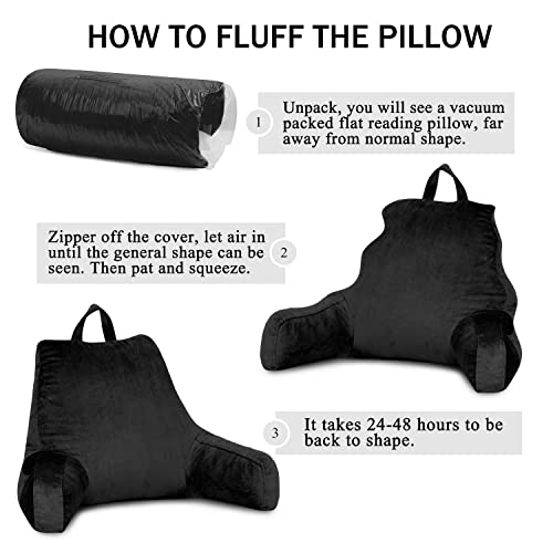 Lovtex Reading Pillow With Removable Cover, Back Pillow For Sitting Up In Bed With Arms And Pockets, Bed Rest Pillow Adult, 20 X 15 Inches(Black) #TOP4