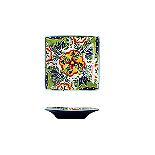 Assiette à Dîner Personnalité carrée Céramique Plaque profonde for la cuisine Ouest Plaque Pâtes soupe à soupe de fruits dessert Snack Plate 20. 3x20.3x4cm Service de table ( Taille : Green Polka )