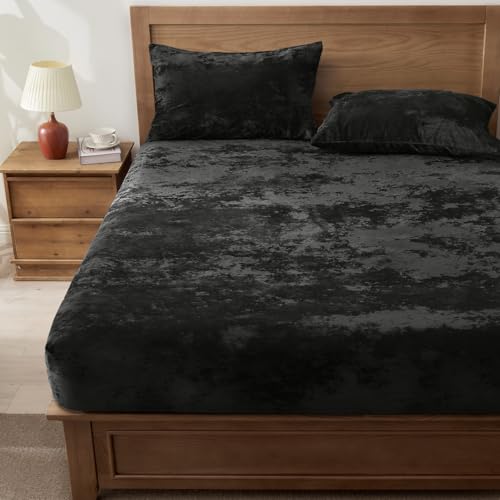 BEDELITE Velvet Fitted Sheet and Pillowcase Set 3Pcs, King, Black by BEDELITE - Used condition - Image 9