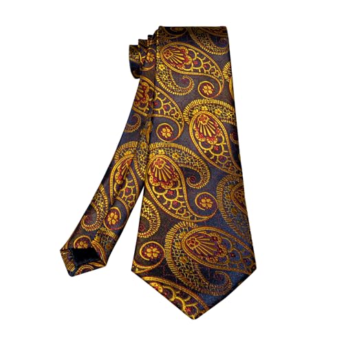 Image of 5PCS Mens Silk Designer Tie, Pocket Square, Cufflinks, Drilled Tie Ring and Lapel Pin Set for Wedding Groom Party