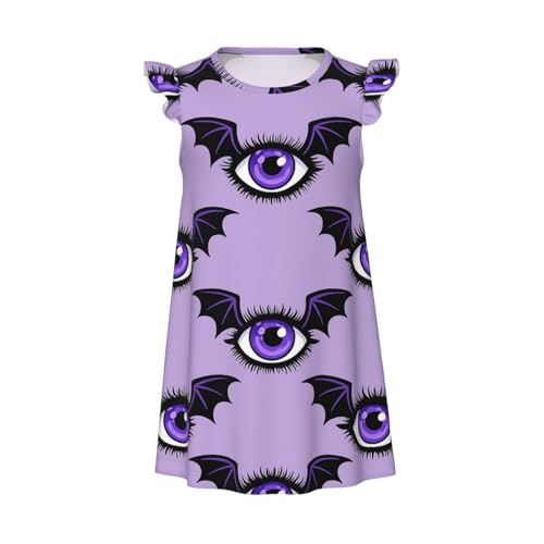 Augenstern Flutter Sleeve Nightgown Pajama Gown Cartoon Evil Eye Easy Pull-On Sleepwear Nightdress