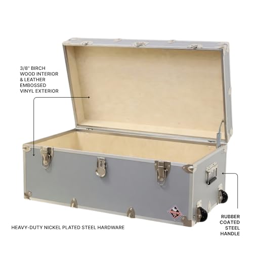 Image of Rhino Trunk & Case Large Essential Trunk With Wheels 32 inchx18 inchx14 inch, 1000+ lbs Capacity - Many Colors. Strong, USA Made Summer Camp Footlocker, and Secure College Dorm Storage Chest