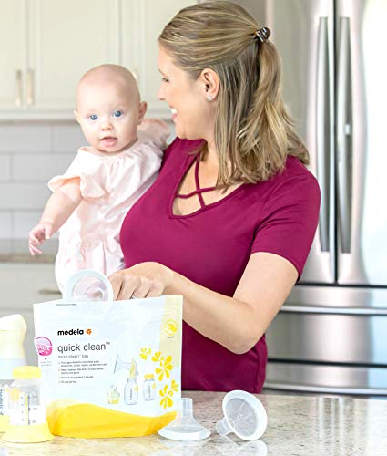 Medela Bolsas Quick Clean MicroSteam, Bolsas para microondas para la esterilización de biberones, extractores de leche y piezas, 5 recuentos