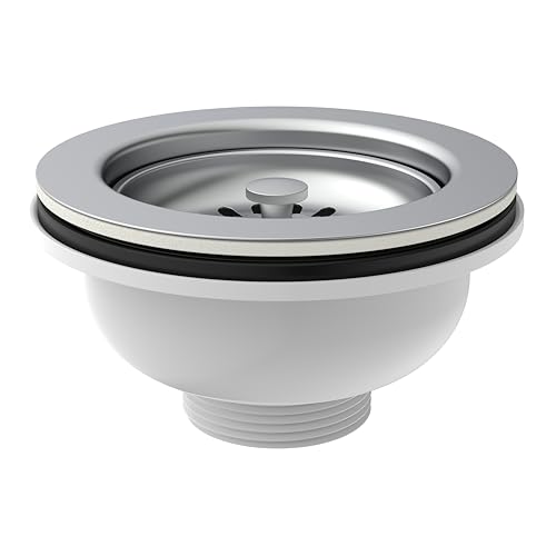 KIRCHHOFF 98835240 Zeefkorfventiel, diameter 114 mm, wit, spoelafvoer voor achteraf inbouwen of vervangen, uitneembare keukenafvoerzeef, afvoergarnituur voor de gootsteen