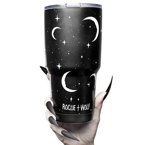 Insulated 30oz Stainless Steel Tumbler with Lid Cute Travel Coffee Mug Hot or Cold Brew Tumblr with Moons and Stars Simple & Modern Tumblers for Women Reusable Thermos for Tea Cocoa Smoothie 850ml