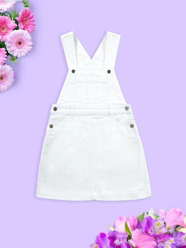 Image of KiddoPanti Girls Solid A-Line Fit Pinafore 5 Pocket Denim Dungaree Skirt
