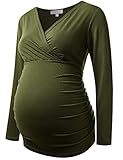 Maternity Top Long Sleeve Crossover Wrapped Breastfeeding Nursing Shirt Olive Green M