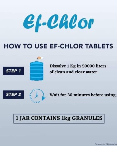 Ef-Chlor Water Purification Granules | Emergency Water Treatment | Treats up to 50,000 Litres | 1 kg Jar
