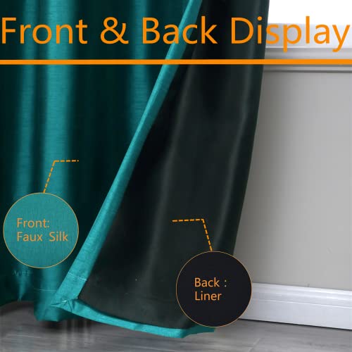 Image of GYROHOME Faux Silk Blackout Curtains, Fully Lined Solid Color Window Treatment Drapes for Bedroom and Living Room Thermal Insulated Grommet Top Room Darkening Drapes, (Teal, 52x84, 2 Panels)