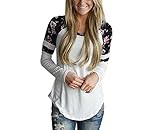 Womens Long Sleeve T-Shirt Ladies Round Neck Casual Party Loose Floral Tops Blouse (L)