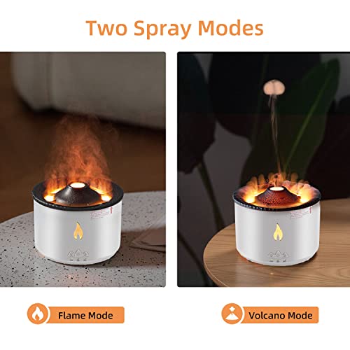 Mcbazel Vulcano Diffusore di Aroma di Fiamma, 360 ML Diffusore di Aromi Umidificatore Fiamma Vulcano Funzione Temporizzazione Elettrica/Cambio Luce/Telecomando con Spina EU- Bianco/Crepa