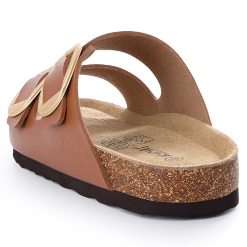 Image of KIDMI Women's Cork Footbed Slide Sandals Comfortable Arch Support Outdoor Sandal with Big Adjustable Buckle for Summer