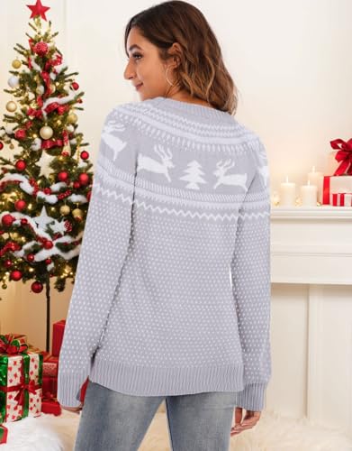 Image of Women's Long Sleeve Crewneck Casual Fall Winter Fair Isle Pullover Sweaters