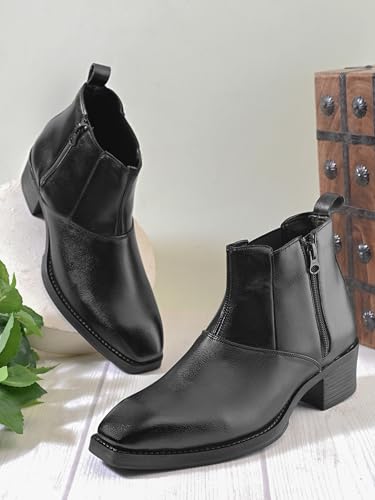 Image of Prolific Men's Chelsea Zipper /Chain Boots | High Ankle Boot| Formal, Office & Casual Wear Shoes | Soft Cushioned Insole, Slip-Resistance, Dynamic Feet Support, Arch Support & Shock Absorption