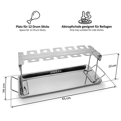 AMZBBQ® Premium Hähnchenschenkel Halter für 12 Keulen - Robuster Hähnchen Ständer aus 100% Edelstahl - Spülmaschinengeeignetes Hähnchenbräter-Grillzubehör für Männer Geschenk