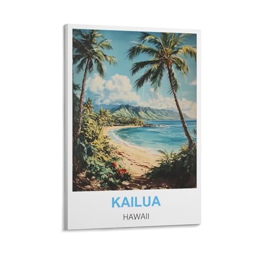 HWJJUII Kailua Poster de voyage vintage Hawaï 40 x 60 cm Impression sur toile Décoration de chambre à coucher