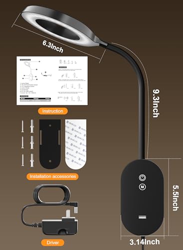 Image of Wall Mounted Reading Light, Bedside Headboard Lights with 10W USB Output Fast, 5 Dimmable & 4 Color Temperature, Memory Function, 4-Hour Auto Off, Flexible Rotation 3000K-6000K Bed Wall Lamp (Black)