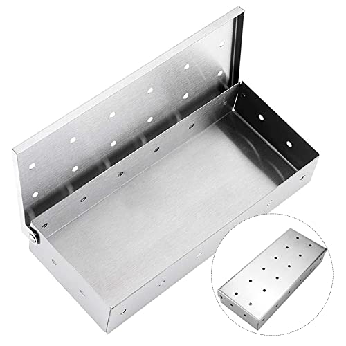 Affumicatore BBQ, Smoker Box Accessori per Barbecue - Scatola per Fumatori Affumicatore in Acciaio Inox, Box Affumicatore Barbecue Portatile Smoking Box per Barbecue a Gas & Griglia a Carbone(Argento)