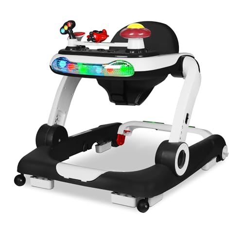 Image of TODEFULL 6 in 1 Baby Walker, Baby Activity Walker for Toddler, Push Walker w/Adjustable Height Speed, Learning-Seated & Walk-Behind, Infant Walker w/Feeding Tray & Music Toys, Black