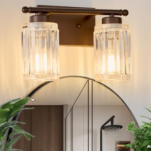 Image of 2 Light Bathroom Light Fixtures Modern ORB 12 Inch Vanity Lights for Bathroom Lighting Fixtures Over Mirror with Thickened Glass Shade for Cabinet Mirror Bedroom Hallway