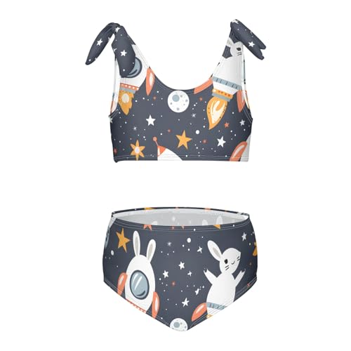Girls' Bikini Set, Space Bunny Cute Rocket Kids Swimsuit 2 Pcs Beach Bathing Suit