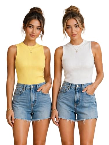 Image of Toochki Tops for Women Crop Top for Women's Tank Activewear Tee Casual Sports Cotton High Neck Camisole Pack of Two (2)