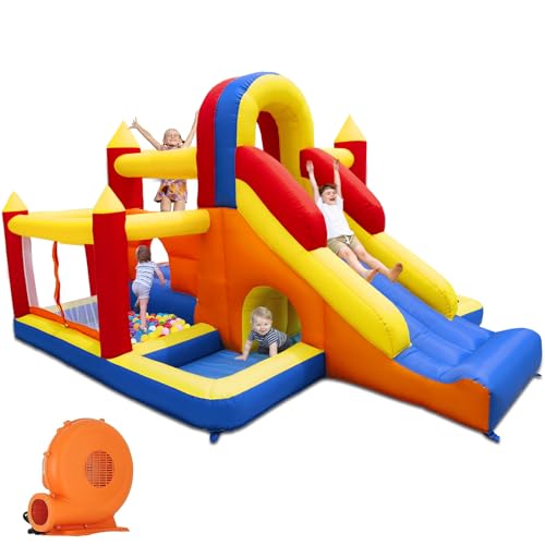 Ballsea Hüpfburg mit Gebläse, verarbeitet - dickere Säulen, und Außenbereich XXL-Kinderspielplatz mit Rutsche, Trampolin,...