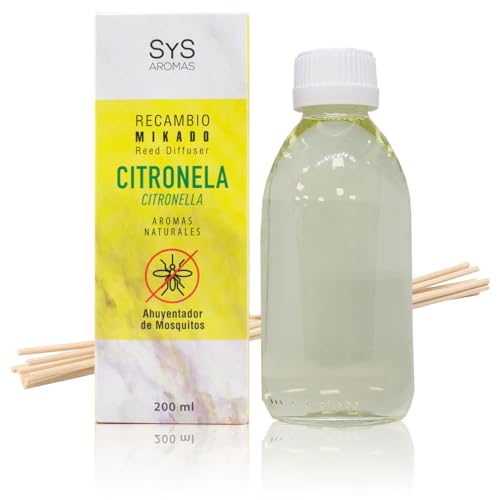 Recambio Ambientador Mikado Citronela 200ml + Palos SYS Aromas. Notas cítricas y frescas.