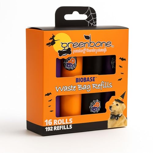 Image of Poop Bags for Dogs Orange Halloween Theme Biobase Pet Products Leak Proof, Odor Blocking 16 Rolls 192 Refill Bulk Pack - Refills fits most dispensers