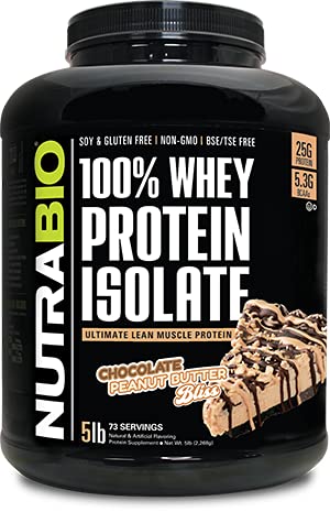 NutraBio 100% Whey Protein Isolate (Chocolate Peanut Butter, 5 Pounds)