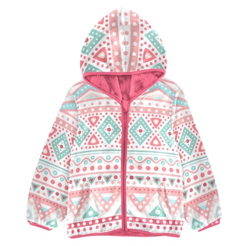 OTVEE Tribal Ethnic Pink Stripe Kids Hoodie Jacket Fall Spring Full Zip Warm Outwear Coat