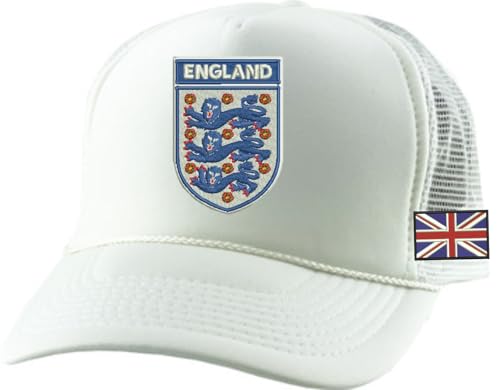 ALLNTRENDS England Soccer Trucker Hat Sport Team Fan UK Flag Embroidered Cap (White)