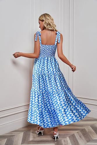 Image of kinstell Women's Summer Boho Spaghetti Strap Square Neck Ruffle Casual Flowy Long Dress Beach Swing Party Maxi Dress