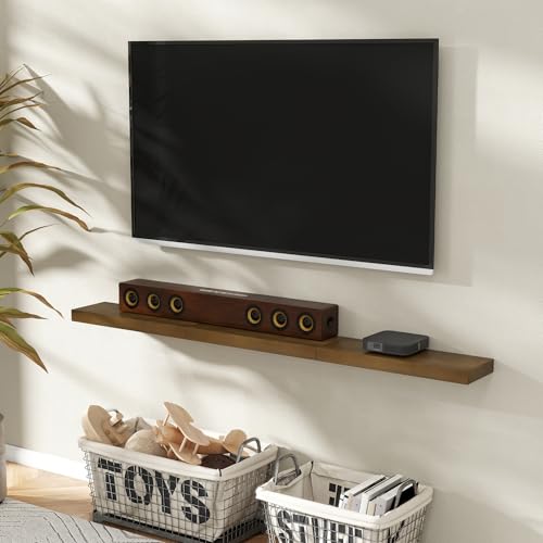 Image of Marsmiles 24 Inch Wood Floating Shelves | Rustic Dark Wood Wall Shelves Set of 2 | 24 inch W x 7.7 inch D x 1.6 inch H Wooden Shelves for Bathroom Living Room Kitchen