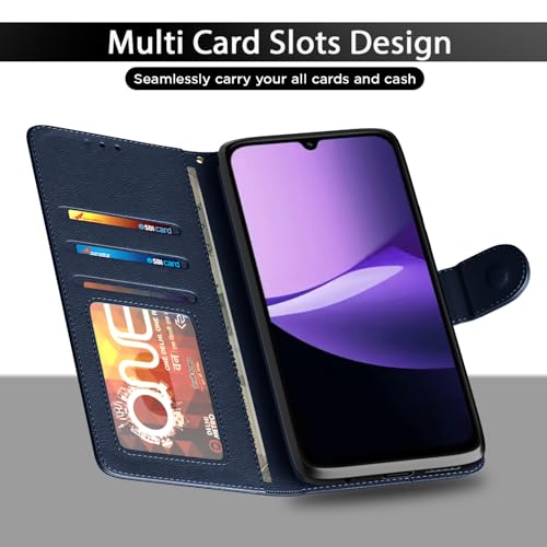 Image of Pikkme Flip Cover for Redmi 15C 5G Leather Finish | Inside TPU with Card Pockets | Wallet Stand and Shock Proof | Complete Protection Flip Case (Blue)