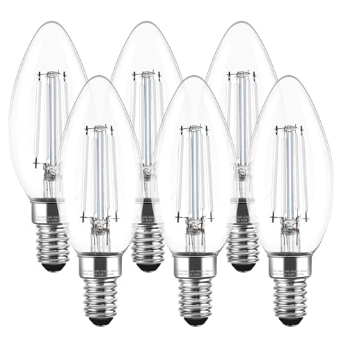 Levidon E14 Led Light Bulb Non-Dimmable Candle Light Bulbs Small Screw 4W (40W Equivalent) SES Lightbulb Edison Screw Bulb Warm White 470 Lumens 2700K Warm White 6 Pack