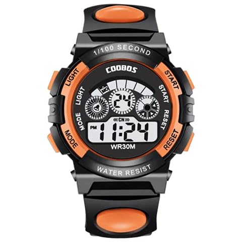 COOBOS Children Watch Kids Watch for 6-15 Years Children Sports Waterproof Digital Watch Mutifuctional Calendar Alarm Wrist Watches Blue LED Light for Fitness Children Outdoor Sport (Orange) Cover
