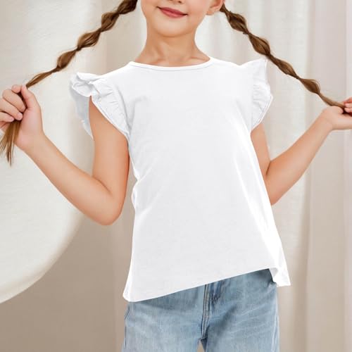 Girls Tiered Ruffles Sleeve T Shirts Solid Cute Summer Casual Tshirts Tops Kids Crew Neck Soft Comfy Tees Outfits2