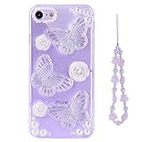ZXCDINO Compatible with iPhone 8/7/SE/SE2 3D Kawaii Sticker Butterfly Floral Rose Pearl Design Aesth
