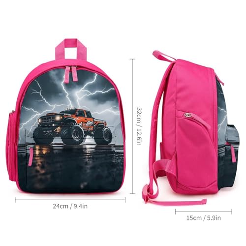 Monster Truck Black Sky Lightning Roar Backpack for Men Women, Durable Small Bookbag Lightweight Daypack for Travel, Hiking, Pink-style2