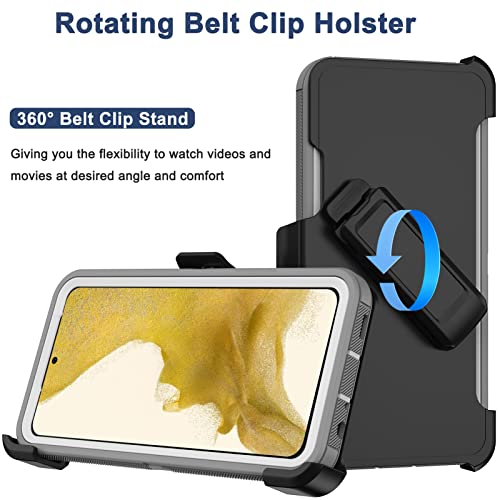 Rubcase For Samsung Galaxy S22 Case With Belt Clip Holster, 2 X Screen Protector, Heavy Duty Military Grade Full Body Shockproof Dust-Proof Rugged Protective Cover For Samsung S22 5G (Gray White B) #TOP1