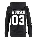 Comedy Shirts - Wunsch - Damen Hoodie - Schwarz / Weiss - Gr. L