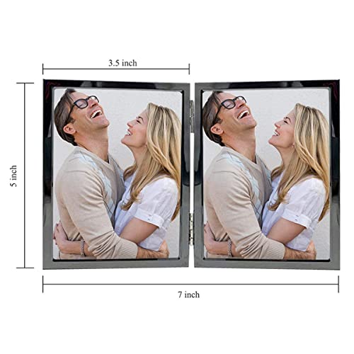 Decanit 3.5X5 Picture Frame Double Hinged Black Metal Thin Edge Frame With High Definition Glass Front Folding Frames Stand Vertically On Tabletop,Black #TOP5