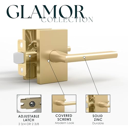 Image of Mega Handles Glamor Passage Lever, Door Handle Set for Hallway, Closet and Bathroom, Reversible Heavy Duty Door Levers, Fits All Standard Door Sizes, Screws Included - Satin Brass (1 Pack)