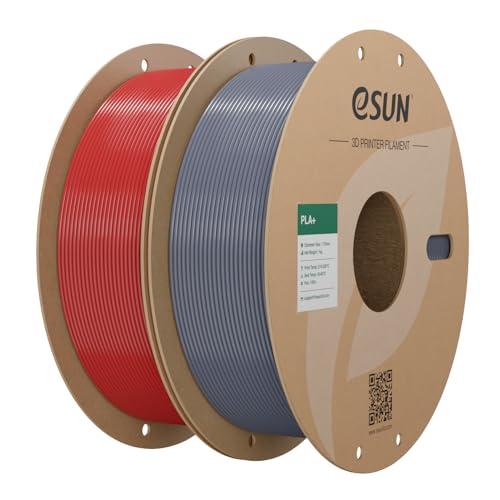 Image of eSUN PLA+ Filament 1.75mm, 3D Printer Filament 2 * 1kg Cardboard Spool(2.2lbs) 3D Printing Filament, Fits for Most FDM 3D Printers(Fire Engine Red+Grey)
