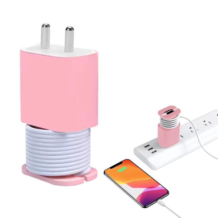 ZedGear 2 in 1 Silicone Charger Protector, for iPhone 18W/20W Charger Silicone Protective Case, Portable Data Cable Winder Anti-Break Protection Cable (Charger not Included) - Pink