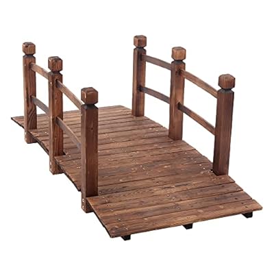 ELEMENT ACE 5ft Garden Wooden Bridge Solid Wood Texture, Sturdy and Durable Carbonized Color 500lbs Load Bearing Easy Assembly Ideal for Gardens, Courtyards, Balconies, and More Burlywood